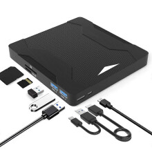 (As show, One size) Multifunctional USB 3.0 external DVD burner with card expansion TYPE-C mobile external optical drive - black - multiple interfaces