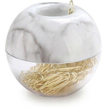 (As show, One size) Gold Paper Clips in Elegant Magnetic Marble White Clip Holder, 28mm, 100 Clips per Box