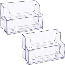 (As show, One size) 2 Pack Clear Business Card Holder 2 Tiers Plastic Card Stand Organizer Card Holder Display for Home Office, 120 Cards Capacity