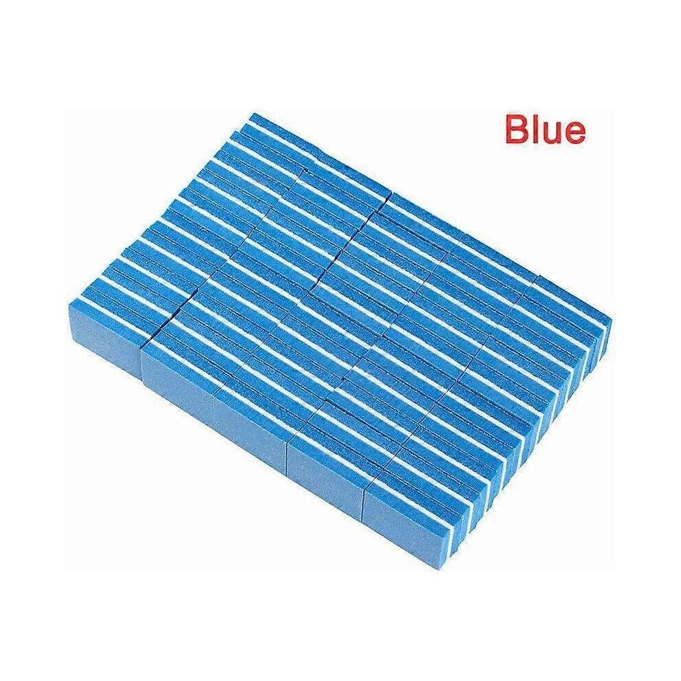 50 Pcs Mini Double-Sided Nail File Blocks Colored Sponge Nail File Sandpaper Buffer Triangles - Blue 9394325637692