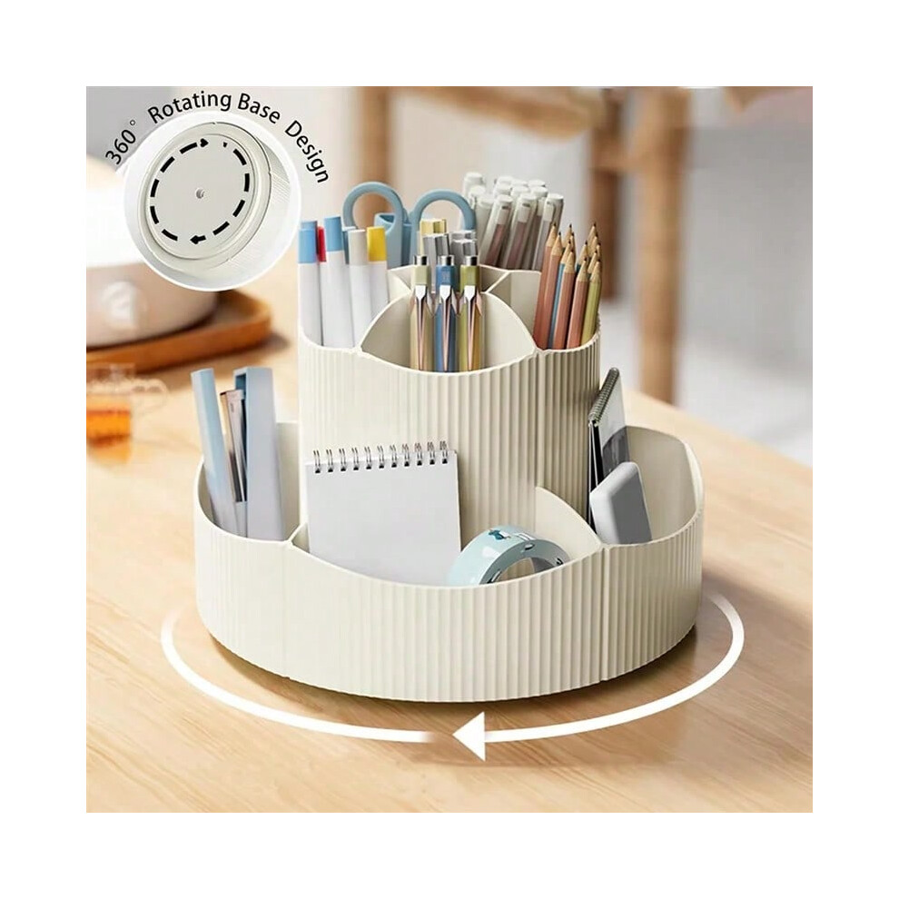 (creamy white) A12E-11 Slots Pencil Pen Holder For Desk 360 Degree Rotating Desk Organizer Dual-Purpose Desk Organizers And Accessories-image-OPC-PHNFF7K-NEW