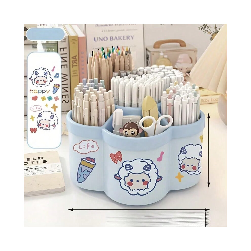 (LIGHT BLUE) Rotating Desk Organizer, Multi-Compartment Storage Caddy for Stationery, Makeup Brushes, Lipsticks, Eyebrow Pencils-image-OPC-PHNFF8N-NEW