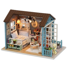 (As show, One size) DIY Miniature Dollhouse Kit DIY Assembled Wooden Cabin Model Mini Doll House Handicraft with Furnished and LED Lights Children's Day Birthday Gift