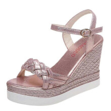 (39, Light pink) Women's Wedge Buckle Ankle Strap Platform Sandals Casual Open Toe Breathable Anti-Slip Comfortable O