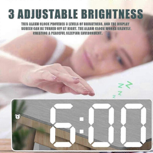 (White) Led Electronic Alarm Clock With Dual Power Supply And Voice Control - Simple Style Clock With Date, Time, Temperature And Snooze Function 2