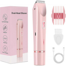 (Pink) Dual Head Shaver Women, Electric Bikini Trimmer, Wet & Dry Use Hair Removal