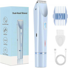 (Blue) Dual Head Shaver Women, Electric Bikini Trimmer, Wet & Dry Use Hair Removal