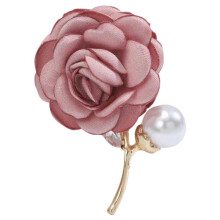 (Pink) Fabric Flower Brooch Pin for Women 3D Floral Brooch Lapel Pin Ladies Shawl Brooch Pin for Wedding and Event Outfit Red