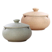 (As show, One size) 2-Piece Ceramic Ashtray Set with Lids, Green and Pink, Windproof for Indoor Use
