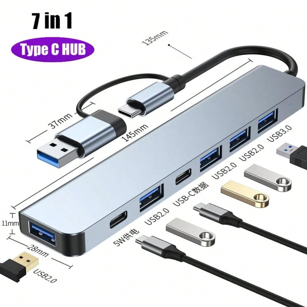 (7 In1 Hub Usb A C) 8 In 1 Port Usb C Expander Usb 3 Hub Type C Splitter Type C Dock Multiport Adapter Usb Expander For Xiaomi Phone Tablet 7605231735108