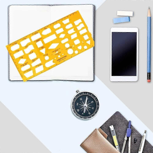 (As show, One size) 1pc Plastic Geometry Template with Measuring Ruler, Ideal for Architectural Drafting 2