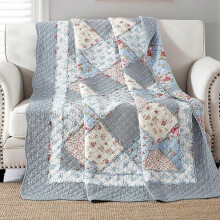 (As show, One size) Blue Patchwork Cotton Quilt, Air Conditioner Quilt, Washed, Perfect for Bedroom Use