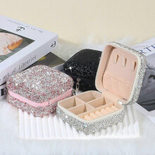 (As show, One size) Diamond jewelry box household ring box earrings necklace earrings storage bag jewelry box