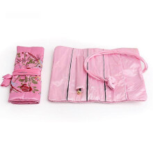 (As show, One size) Scroll bag embroidered jewelry roll jewelry bag jewelry roll satin brocade ring pendant necklace portable storage bag