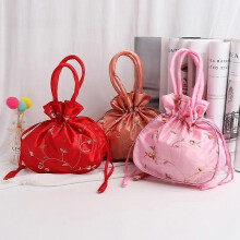 (As show, One size) Invisible Handbag Vintage Embroidered Girdle Drawstring Bag Jewelry Gift Packaging Storage Bag
