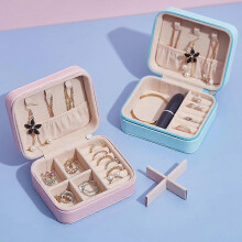 (As show, One size) Portable Ring Jewelry Storage Box with Zipper Flannel PU Multi-Layer Earrings Necklace Jewelry Jewelry Box