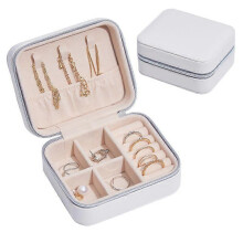 (As show, One size) Portable Ring Jewelry Storage Box with Zipper Flannel PU Multi-Layer Earrings Necklace Jewelry Jewelry Box
