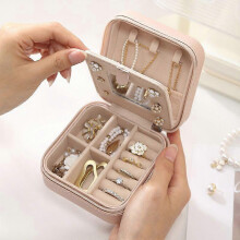 (As show, One size) Jewelry Box Travel Portable Jewelry Box with Mirror pu Leather Earrings Earrings Jewelry Box Ring Jewelry Storage Box