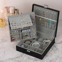 (As show, One size) Jewelry Box Large Jewelry Box Jewelry Storage Box Double Layer with Lock Jewelry Box Earrings Ring Necklace