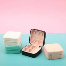 (As show, One size) Portable Jewelry Box Small Zipper Bag Travel Jewelry Storage Bag PU Leather Necklace Earrings Ring Finishing