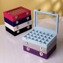 (As show, One size) Flannel 24-Box Jewelry Earrings Box with Lid Display Box Transparent Ring Box Nail Art Box Storage Earrings Jewelry Box