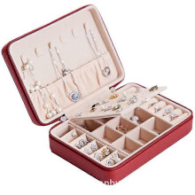 (As show, One size) Portable PU Fresh Simple Earrings Jewelry Box Zipper Ring Earrings Multifunctional Jewelry Storage Box