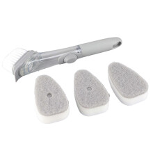 (As show, One size) Hydraulic Brush Automatic Adding Liquid Pot Soft Kitchen Brush Kitchen Utensils for Pot Bowl1Pc Handle 1Pc Brush 3Pcs Sponges
