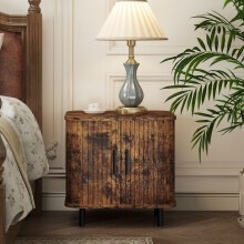 (Brown) HOMCOM Nightstand with Sliding Doors and Metal Legs