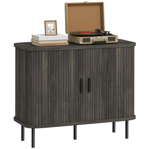 Homcom (Grey) HOMCOM Sideboard Storage Cabinet with Sliding Doors 1