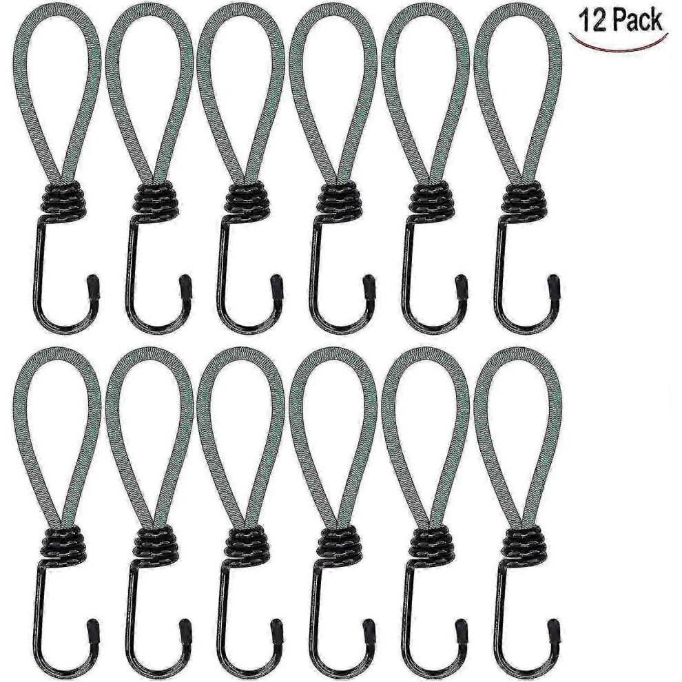 Lot de 12 tendeurs de bâche, tendeurs de bâche, tendeurs élastiques pour camping avec crochet, sangle