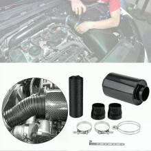 76mm 3" Universal Carbon Fiber Induction Filter Box Cold Intake System W/ Intake Hose Carbon Fiber