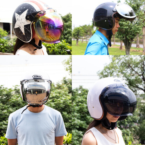 (Blue with bracket)Universal 3/4 Open Face Helmet Visor Bubble Flip Up Motorcycles Windshield Capacete 2