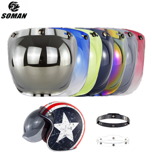 (Blue with bracket)Universal 3/4 Open Face Helmet Visor Bubble Flip Up Motorcycles Windshield Capacete 1