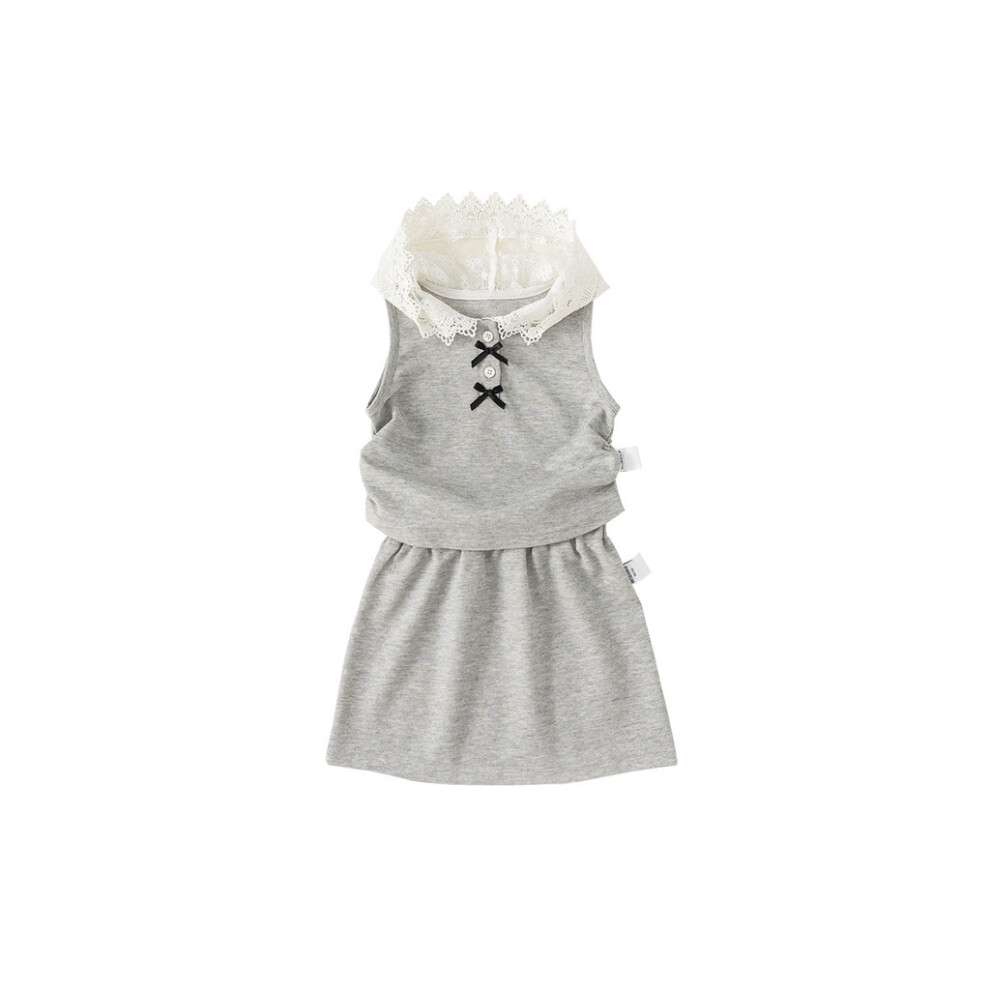 (80CM)Tenue été deux pièces enfant fille avec jupe courte et haut à capuche cordon