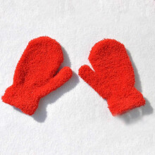 (As show, One size) Thick Plush Gloves Solid Color Crochet Gloves Soft Knitted Gloves for Kids
