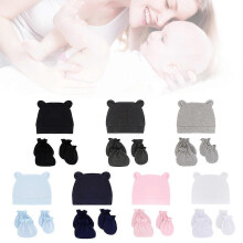 (Gray, One size) Newborn Hospital Hat Cotton Baby Hat Soft Infant Hat Mittens Gloves Set