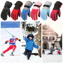 (M, Cyan) Kids Child Winter Thicken Warm Mountain Snowboard Ski Gloves Windproof Mittens
