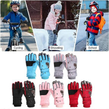 (Pink, One size) Ski Gloves Children's Ski Gloves with Dinosaur Print Warm for 6-10 Year Olds