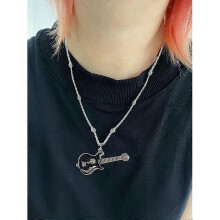(As show, One size) Guitar Pendant Necklace Fashion Neck Jewelry Alloy Material for Punk Man Woman