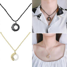 (As show, One size) Vintage Devil Angel Necklace for Couple Men Women Obsidian Opal Clavicle Chain