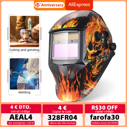 (Tierra 17) Casco de oscurecimiento automático con células solares, rango ajustable 4/9-13, máscara 1