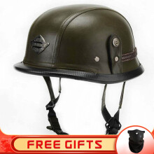 (L-10)JYT Casco de motocicleta alemán de cuero sintético, estilo retro, para las cuatro estaciones,