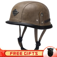 (xL-19)JYT Deutscher PU-Leder-Motorradhelm Four Seasons Retro Half Face Helme Classic Electric