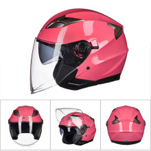 (L-G708-Casco de motocicleta negro claro y rojo) Casco de motocicleta de media cara con doble lente