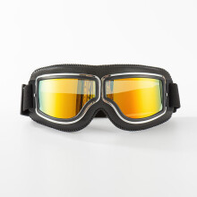 (Braun-6) Vintage Motorradbrille Herren & Damen Motocross Brille Gelb Leder Retro Brille Schutz