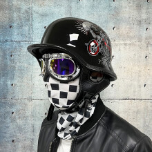 (L-23) Casque de moto demi-casque de style allemand DOT + lunettes pour H-arley Biker Pilot Casques
