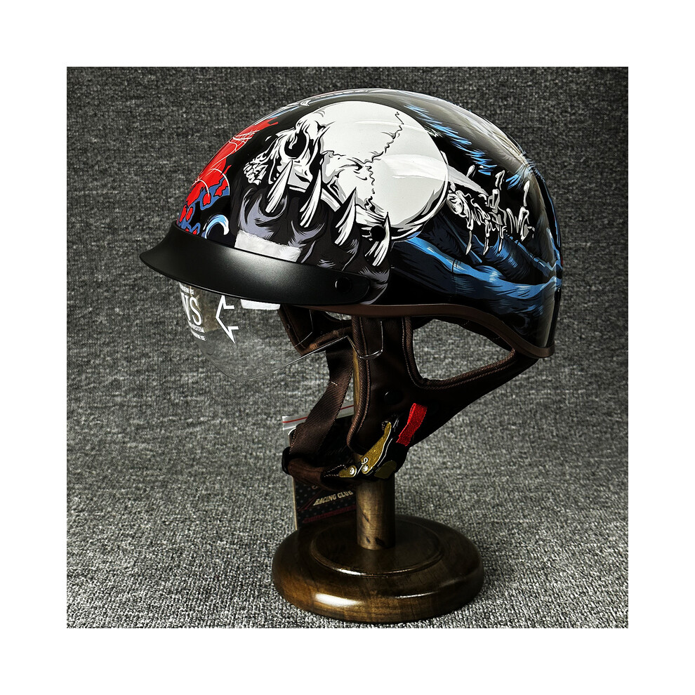 (M-Retro Fleet)Casque de moto avec lentilles Casque rétro demi-casque Casque jet Casque ouvert Scooter