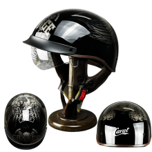 (xxL-Flying Wolf) Casco de motocicleta con lentes Casco retro de medio casco Casco jet Casco abierto