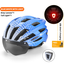 (Weiß) Fahrradhelm Herren Damen mit Rücklicht Brille Road MTB Fahrradhelm Sonnenblende Linse E-Bike