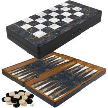 Piezas de backgammon de lujo, juego de damas, revestimiento de poliéster, patrón de mármol pulido tradicional